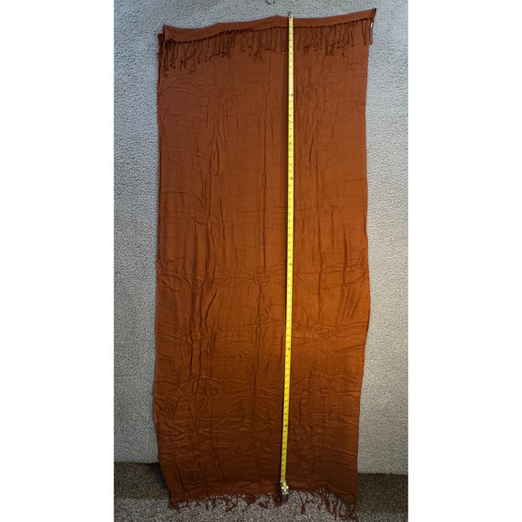 Womens Brown Lightweight Tassel Shawl Scarf Semi Sheer Knit 29x70 - Picture 5 of 6